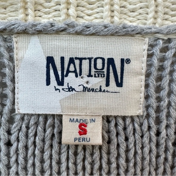 Nation LTD Gray Cream V-Neck Varsity Stripe Knit Sweater Pullover Small Academia - Picture 4 of 6